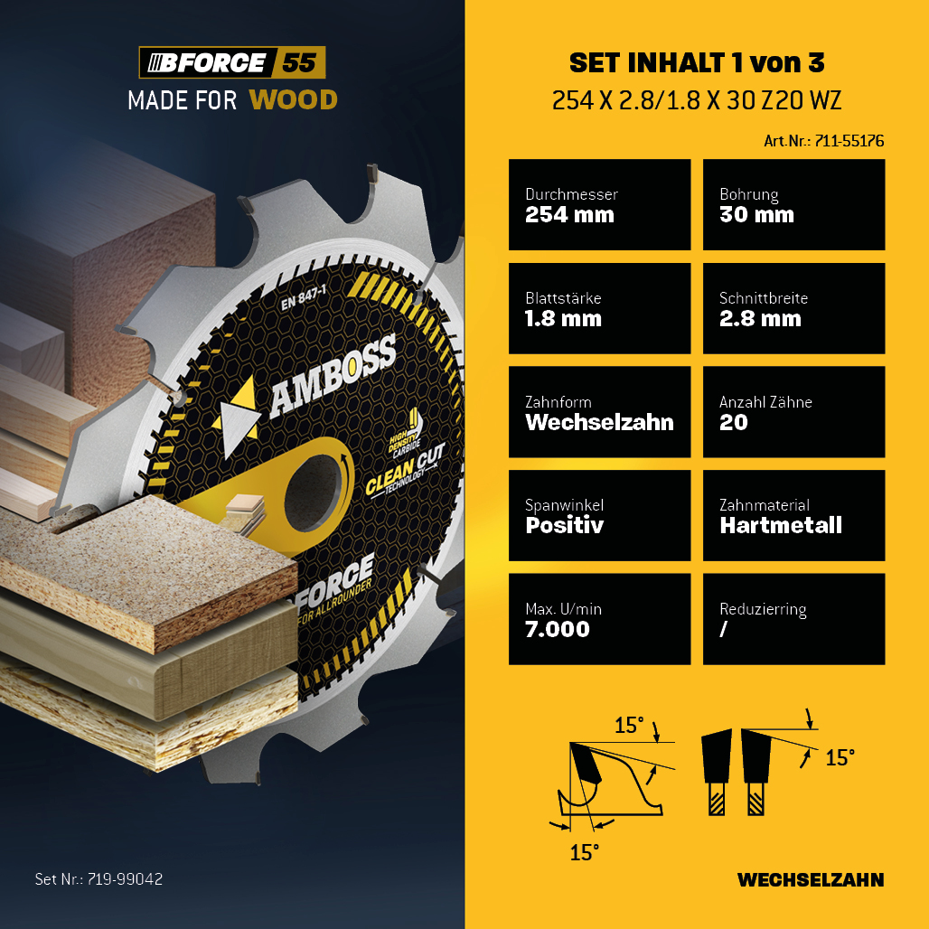 Ø254 Lame de scie circulaire de table Jeu compatible avec Bosch GTS 10, PTS 10, PTS 100 T, Festool TKS80, Scheppach HS105, Metabo TK250, TS254