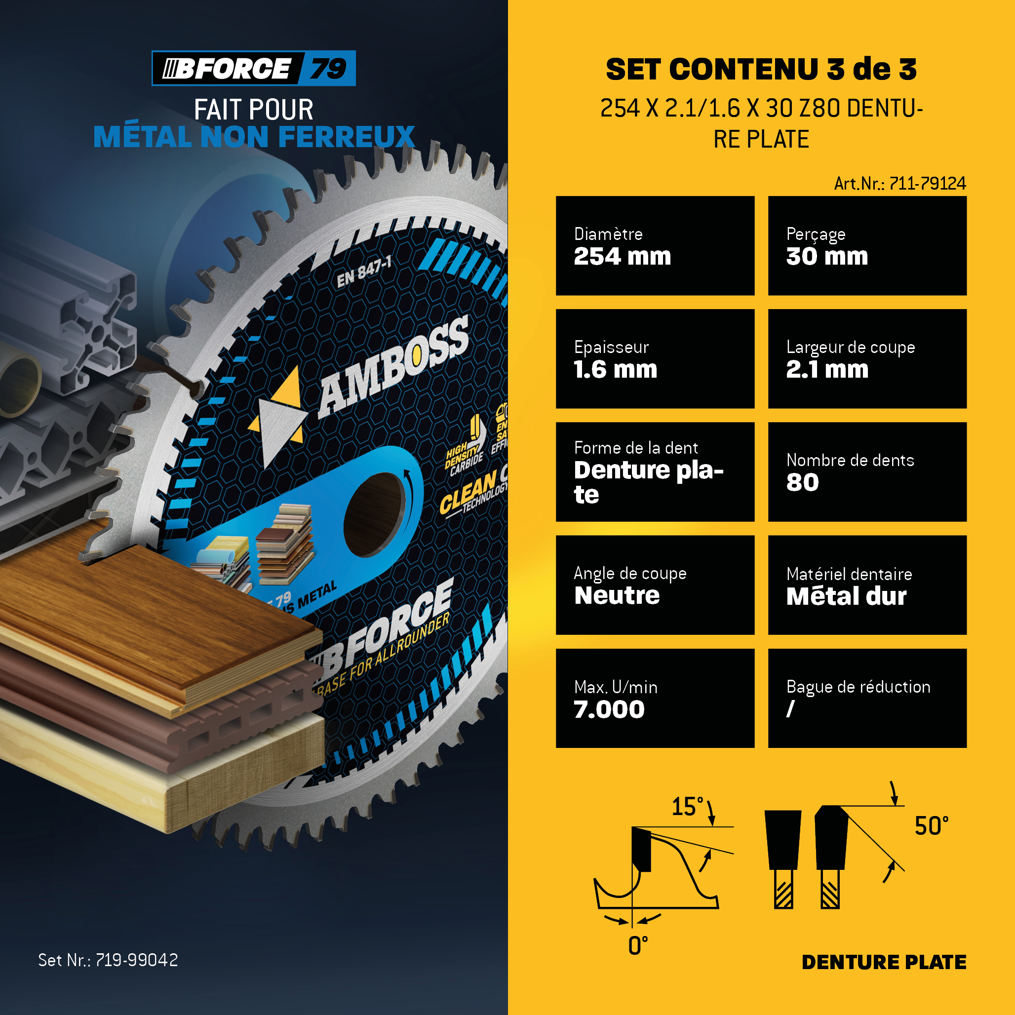 Ø254 Lame de scie circulaire de table Jeu compatible avec Bosch GTS 10, PTS 10, PTS 100 T, Festool TKS80, Scheppach HS105, Metabo TK250, TS254