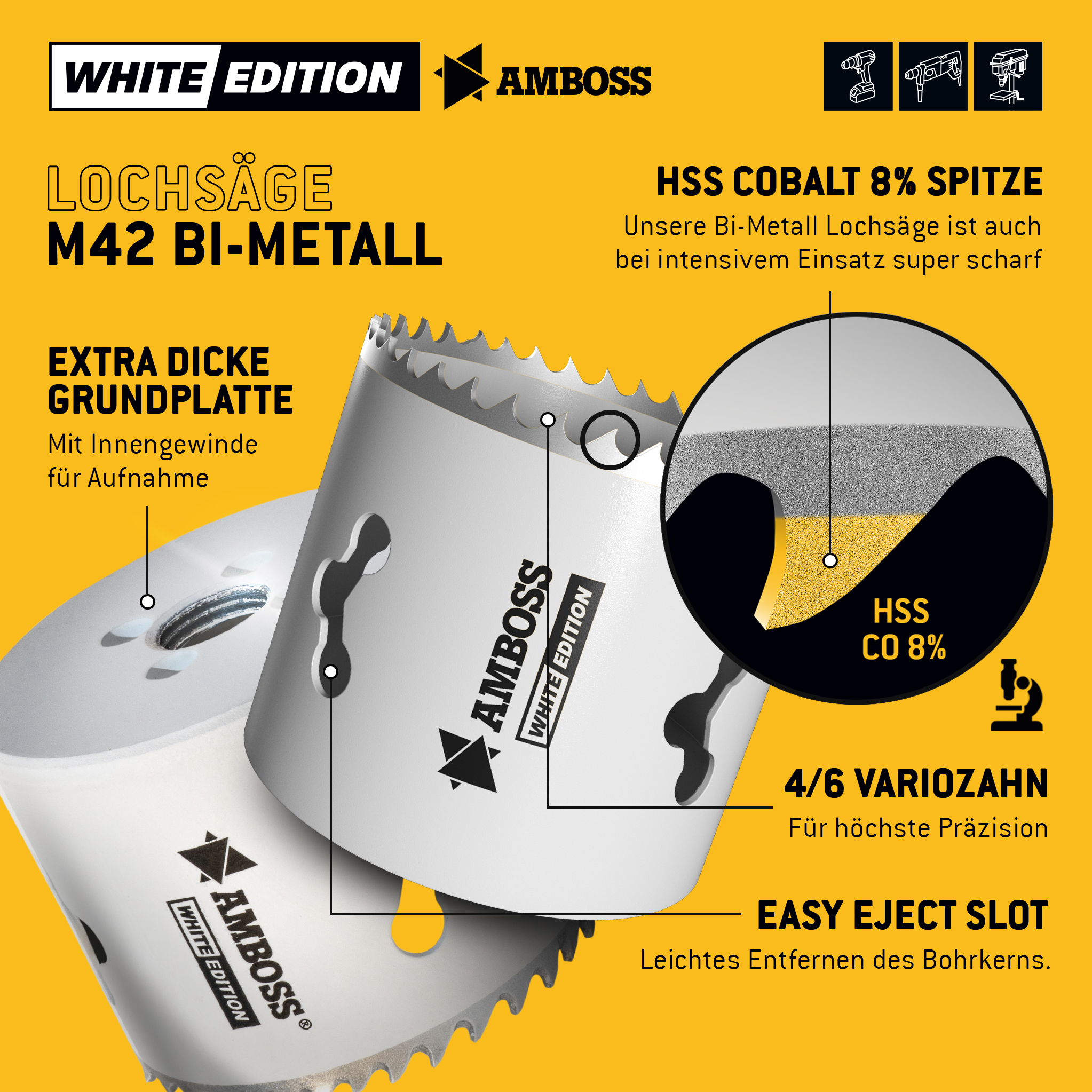 Amboss M 42 Bi-métal scies cloches jeu Ø 19-83 mm (11-teilig) | pour aluminium, acier, placoplâtre, bois etc.