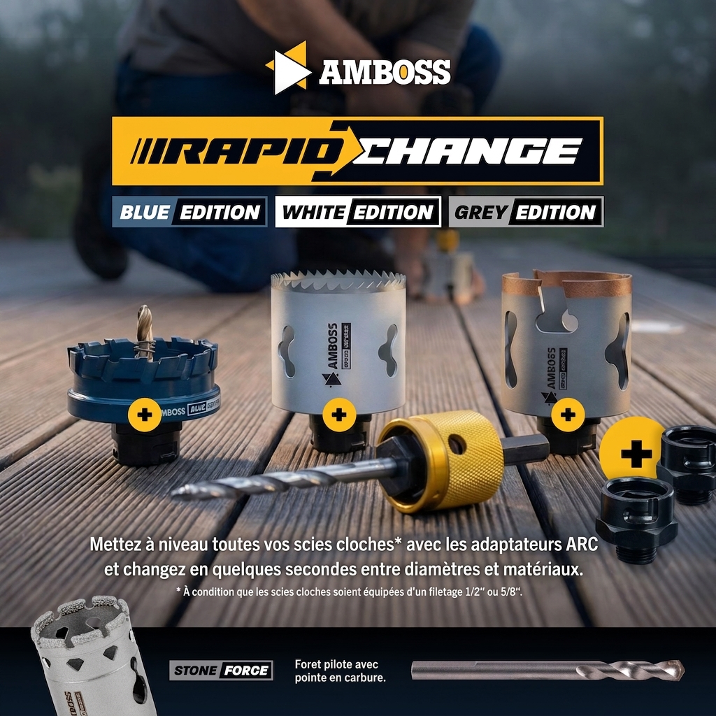 AMBOSS carbure coupe plate Rapid Change scies cloches jeu 16. 22. 25. 32. 40mm + porte-outil à changement rapide
