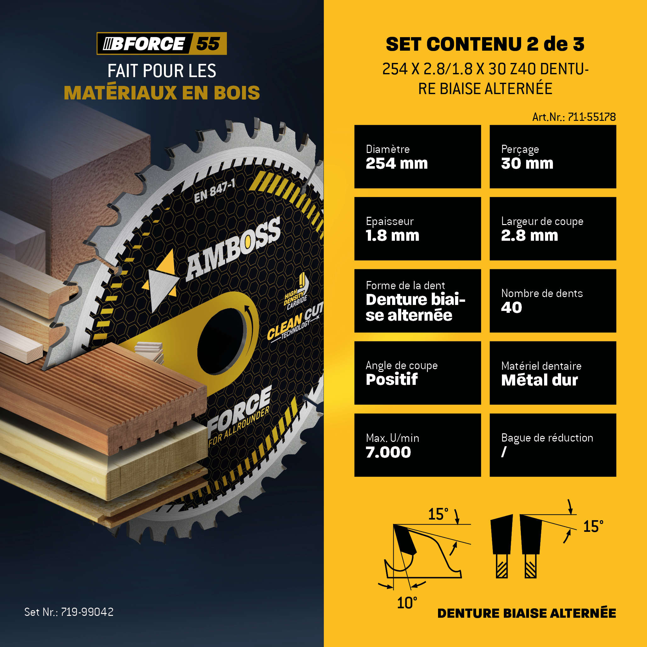 Ø254 Lame de scie circulaire de table Jeu compatible avec Bosch GTS 10, PTS 10, PTS 100 T, Festool TKS80, Scheppach HS105, Metabo TK250, TS254