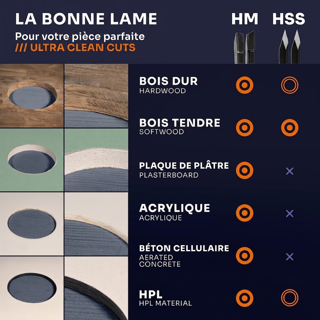 Falke découpeurs circulaires FKS-H 120 - universel pour bois, plastique, placoplâtre | diamètre stufenlos einstellbar (40-120 mm) - Verstellbare scie cloche