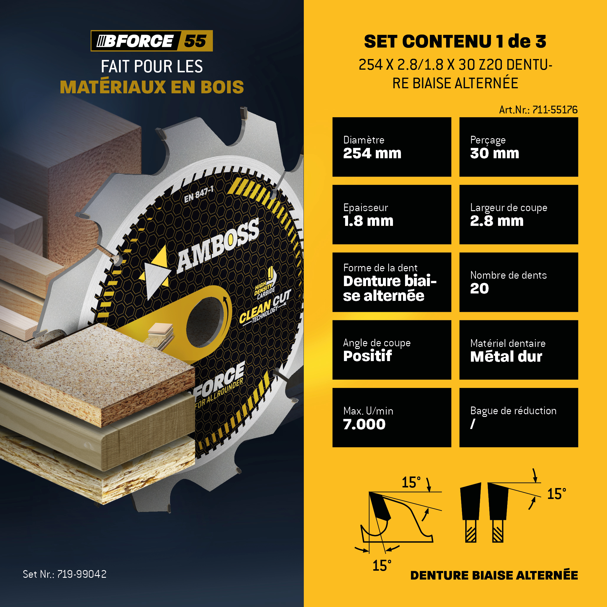 Ø254 Lame de scie circulaire de table Jeu compatible avec Bosch GTS 10, PTS 10, PTS 100 T, Festool TKS80, Scheppach HS105, Metabo TK250, TS254