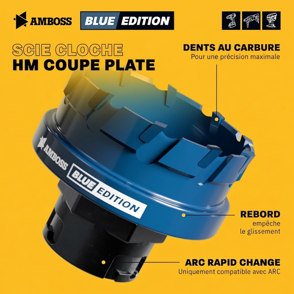 AMBOSS carbure coupe plate Rapid Change scies cloches jeu 16. 22. 25. 32. 40mm + porte-outil à changement rapide